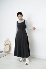 Grey U neck one piece in elegant cutting