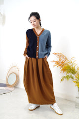 Patchwork contrast color wool cardigan