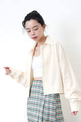 Ivory zip up jacket in crop cut