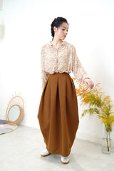 Brown pleats balloon skirt