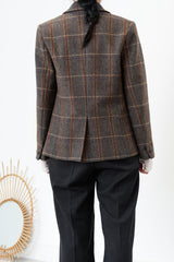 Grey England checked wool blazer