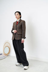 Grey England checked wool blazer