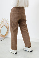Brown wool checked trousers
