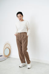 Brown wool checked trousers