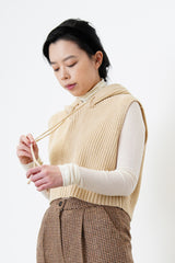 Beige knit crop vest w/ hoodie