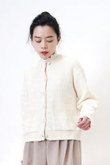 Ivory stand collar cotton top w/ ruffle fringe