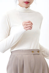 Ivory stand collar cotton top w/ ruffle fringe