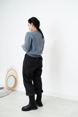 Grey blue split wool sweater w/ gloves layer