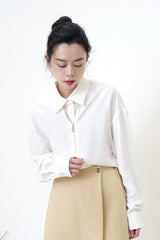 White boyfriend shirt w/ zip front