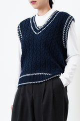 Navy v neck vest w/ contrast outline
