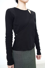 Black wrap top in cut off details