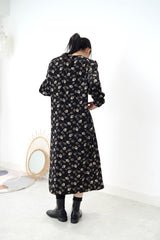 Black floral dress w/ string waist details