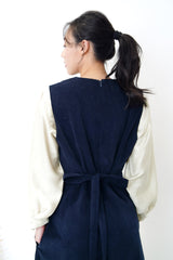 Navy corduroy one piece w/ waist string