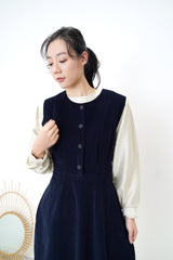 Navy corduroy one piece w/ waist string