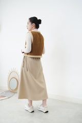 Brown faux leather cest in crop cut