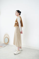 Brown faux leather cest in crop cut