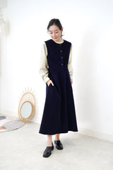 Navy corduroy one piece w/ waist string