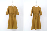 Mustard ballon sleeves dress w/ waist strap