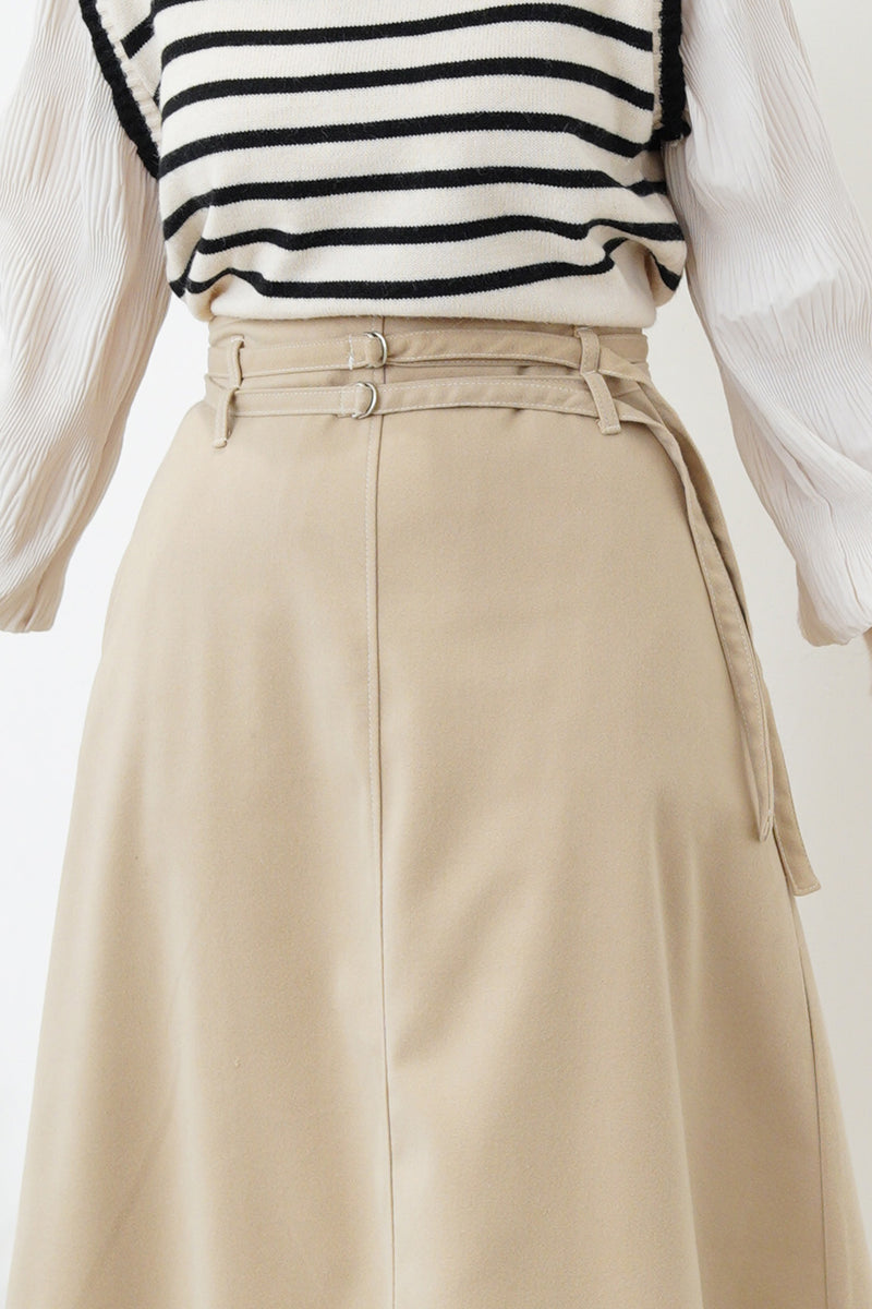 Beige asymmetric skirt w/ double belts