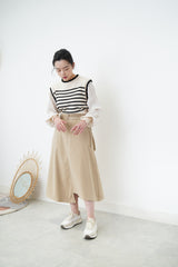 Beige asymmetric skirt w/ double belts