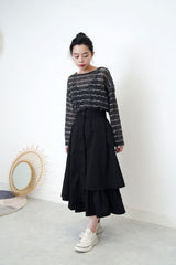 Black stripes crochet boat neck top