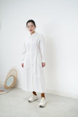 White shirt dress w/ pleats waist details