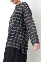 Black stripes crochet boat neck top