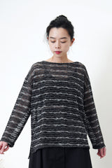 Black stripes crochet boat neck top