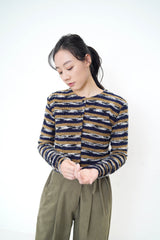 Navy stripes button top in crop cut
