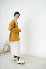 Orange knit jacket w/ waist strap