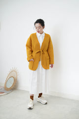 Orange knit jacket w/ waist strap