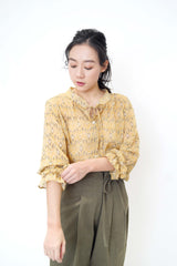 Mustard chiffon blouse in diamond print