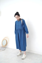 Blue frill soft denim dress