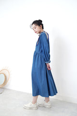 Blue frill soft denim dress