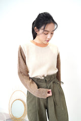 Brown tone patchwork soft sweater