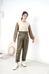 Brown tone patchwork soft sweater