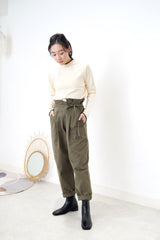 Cream funnel neck top in contrast trimmed