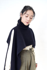 Dark navy funnel neck cape in 2 ways