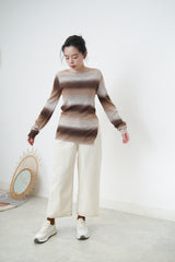 Brown gradient soft knit top in split hem