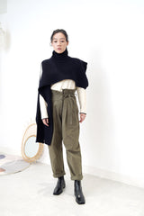 Dark navy funnel neck cape in 2 ways