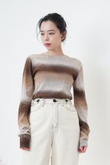 Brown gradient soft knit top in split hem