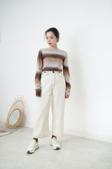 Brown gradient soft knit top in split hem