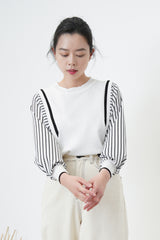 B/W blouse in stipes balloon sleeves