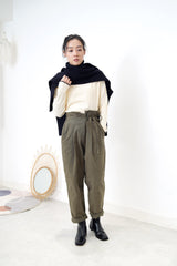 Dark navy funnel neck cape in 2 ways