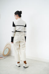 Ivory outlined trousers w/ adjustable waist