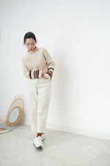 Ivory sweater w/ contrast sleeves color