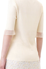 Beige stripe knit top in sheer cuf