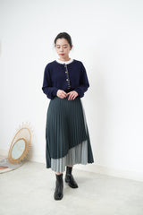 Navy cardigan w/ tweed outline triming