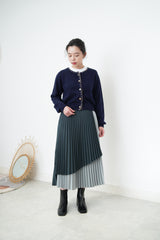 Navy cardigan w/ tweed outline triming