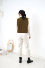 Ivory pencil cut trousers w/ fleece